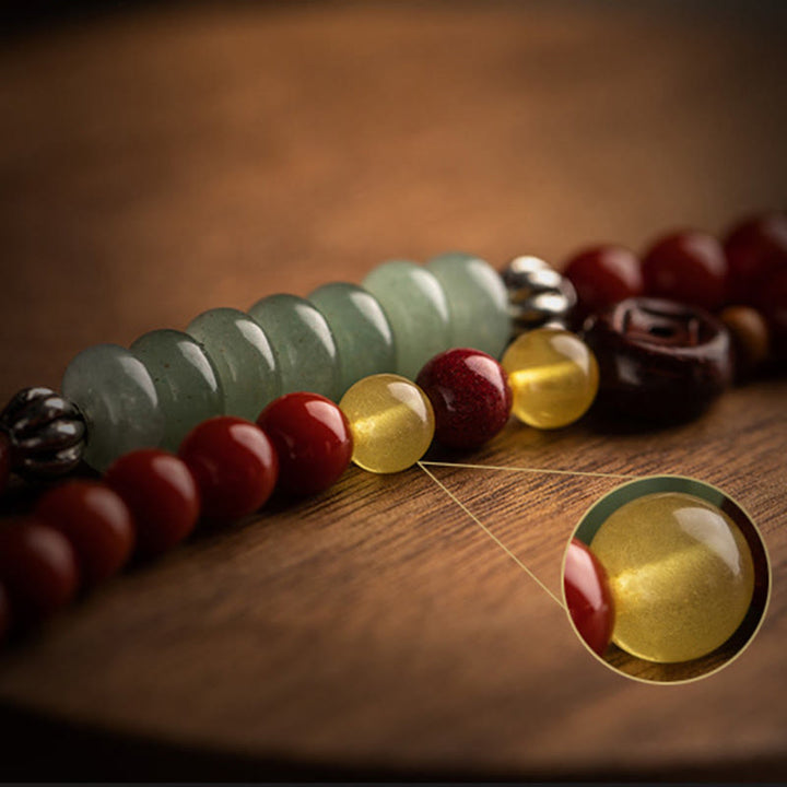 Buddha Stones Zodiaque chinois Bouddha natal Agate rouge Petite feuille Bois de santal rouge Cinabre Amulette Bénédiction Double Bracelet enroulé