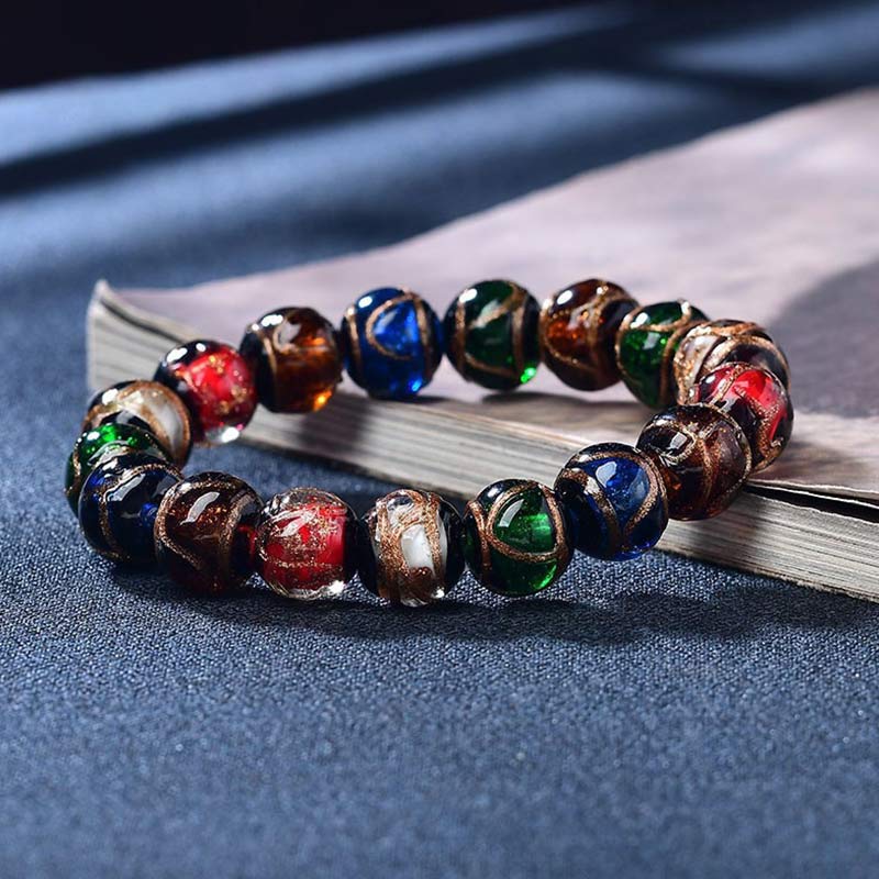 Bracelet porte-bonheur en perles de verre Liuli colorées avec Buddha Stones - image 3