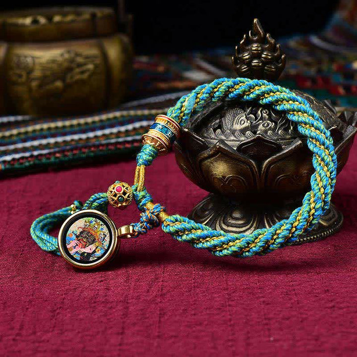 Bracelet tibétain en corde tressée avec breloque porte-bonheur Thangka en Buddha Stones