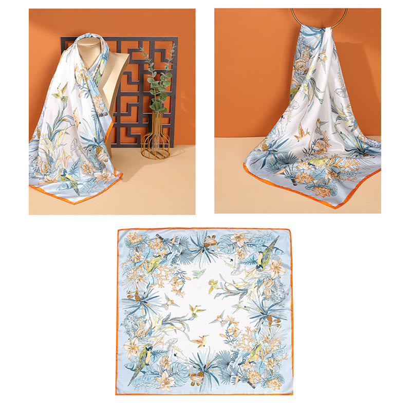 Foulard pour cheveux en soie de mûrier 100 % Buddha Stones et scène pastorale en montgolfière