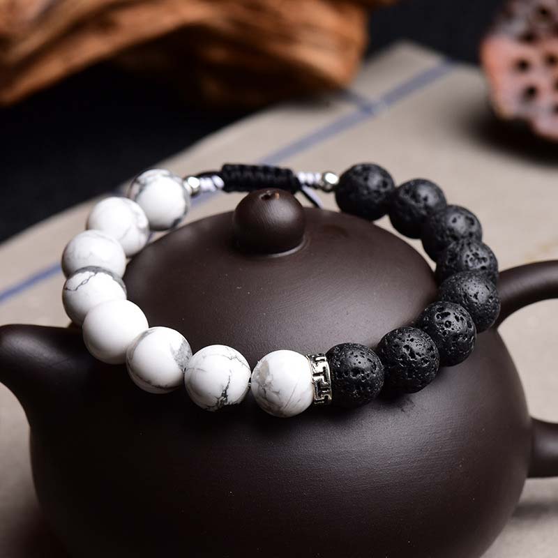 Bracelet de protection en pierre de lave Yin Yang Buddha Stones - 12 mm - image 0