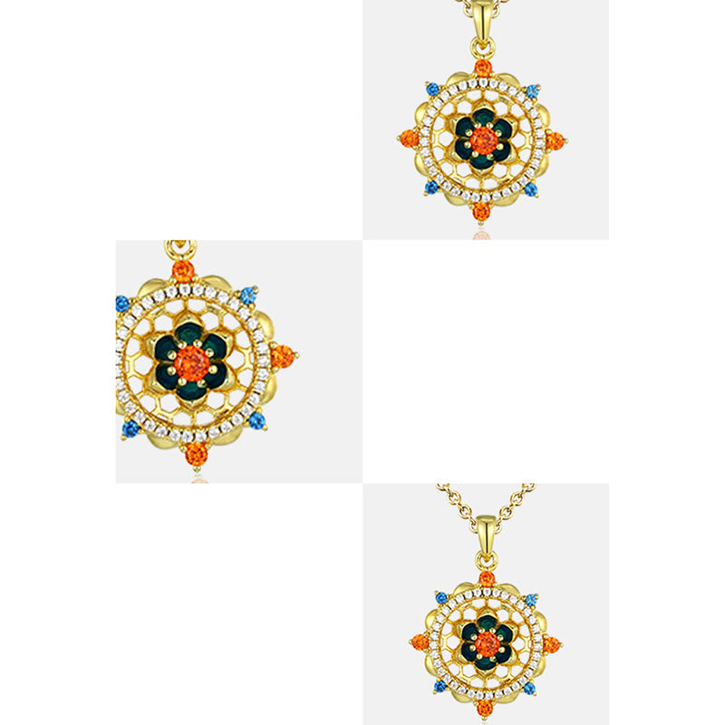 Collier pendentif en argent sterling 925 Buddha Stones et fleur de lotus en zircon coloré pour nouveau départ