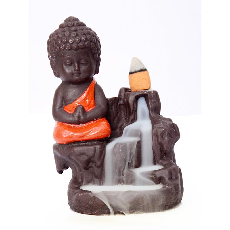 Fontaine à fumée à refoulement en Buddha Stones Brûleur d'encens en céramique Décoration de bénédiction
