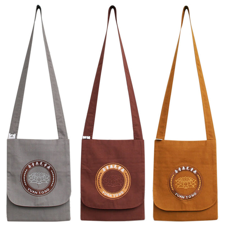 Sac à bandoulière en coton avec broderie de lotus pour la pratique spirituelle