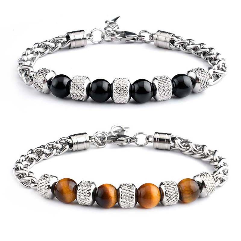 Bracelet courageux en perles d'onyx noir et œil de tigre Buddha Stones - image 0