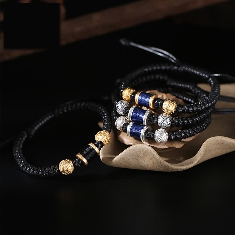Bracelet en fil tressé avec perles en cuivre et argent sterling 999 de Buddha Stones