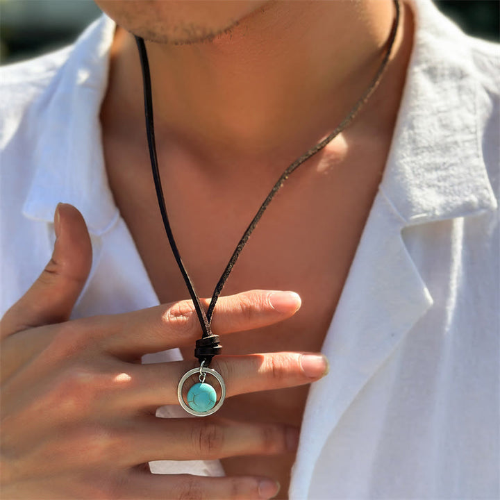 Collier pendentif en pierre turquoise ronde de Buddha Stones