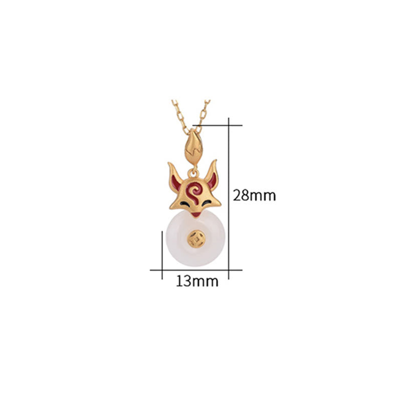 Collier pendentif en cuivre avec Buddha Stones et renard en jade blanc