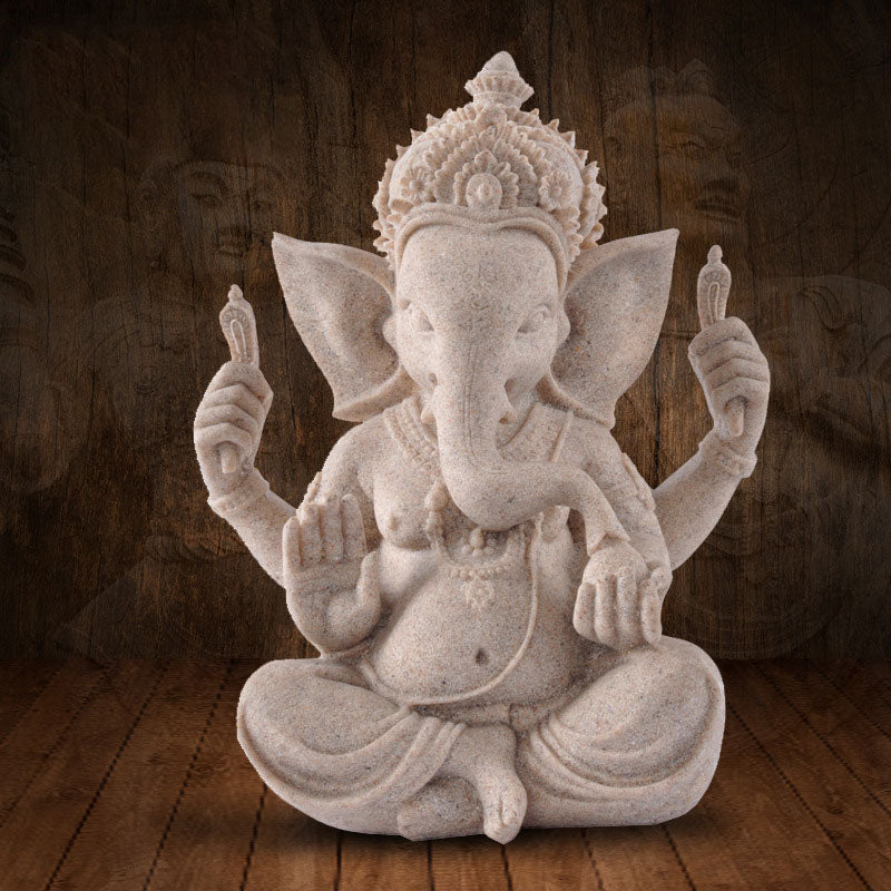 Buddha Stones Ganesh Ganpati Statue d'éléphant Richesse Bénédiction Décoration de la maison - Gris - image 0