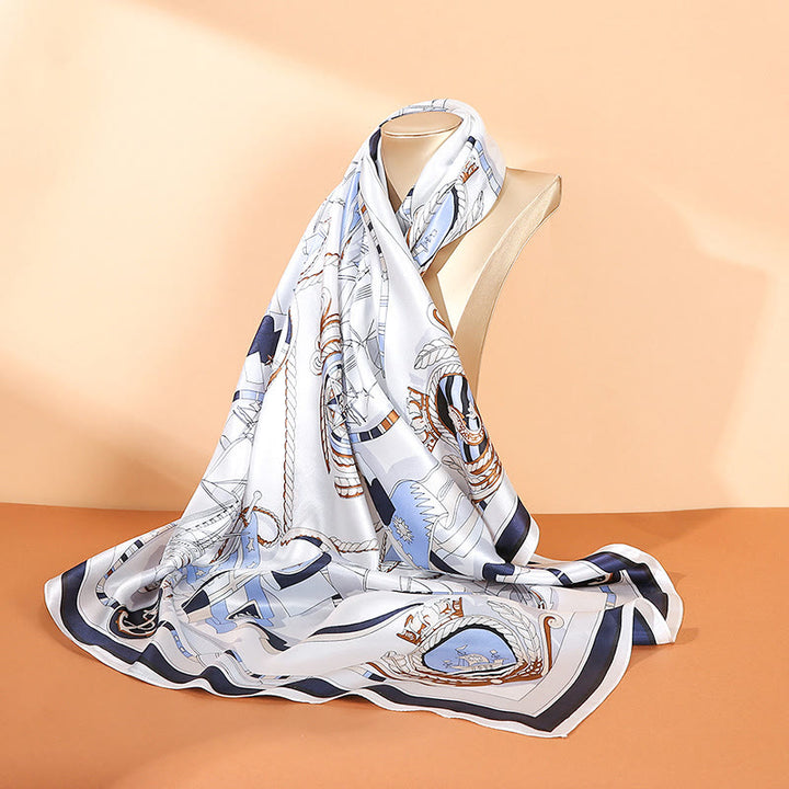 Foulard pour cheveux en soie de mûrier 100 % Buddha Stones et peinture à l'huile sur la ville, scène de neige, château, lotus