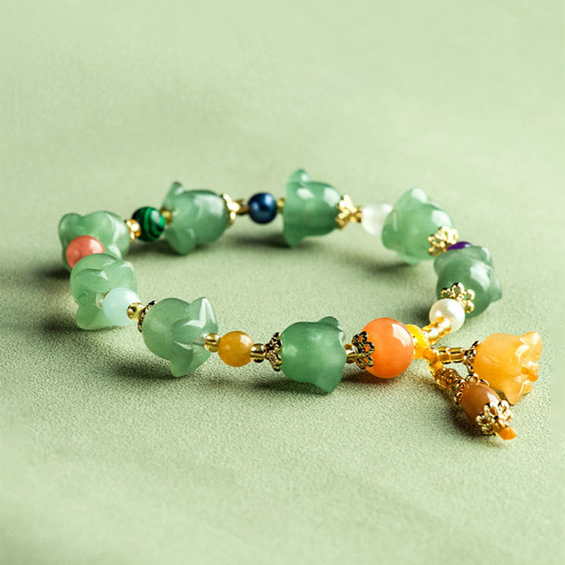 Bracelet porte-bonheur en aventurine verte et fleur de magnolia de Buddha Stones