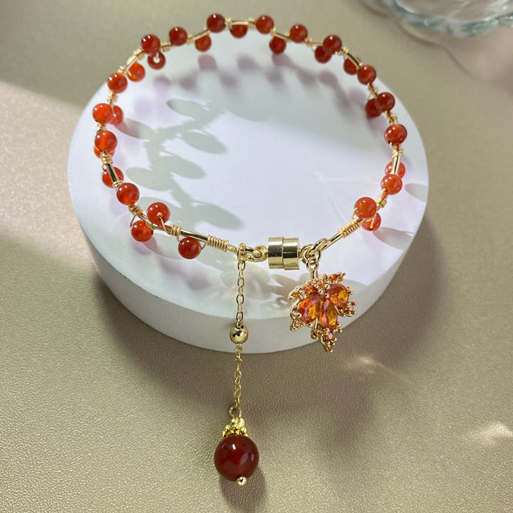 Bracelet porte-bonheur en forme de feuille d'érable rouge Buddha Stones