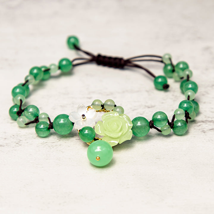 Buddha Stones Succès financier Jade Tissage tressé Prospérité Abondance Bracelet de cheville