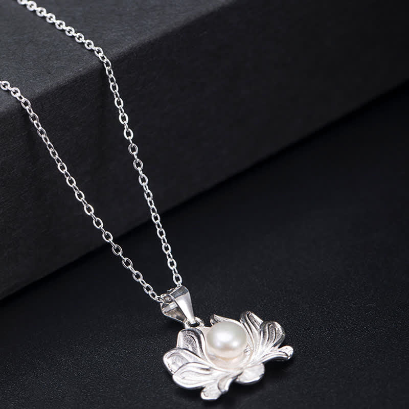 Buddha Stones Argent Sterling 925 Collier Fleur de Lotus Perle Richesse Pendentif - image 5