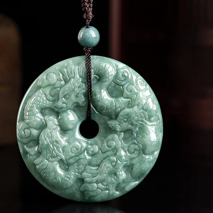 Buddha Stones pendentif en jade naturel avec boucle de paix et protection des neuf dragons de l'année du dragon