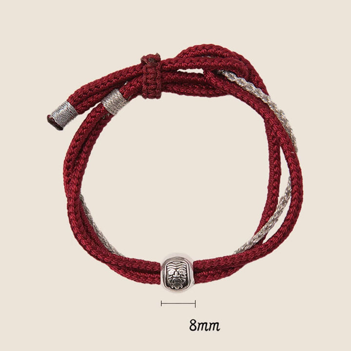 Bracelet en corde tibétain en argent sterling 925 Buddha Stones et déesse de la richesse et de la chance Zakiram
