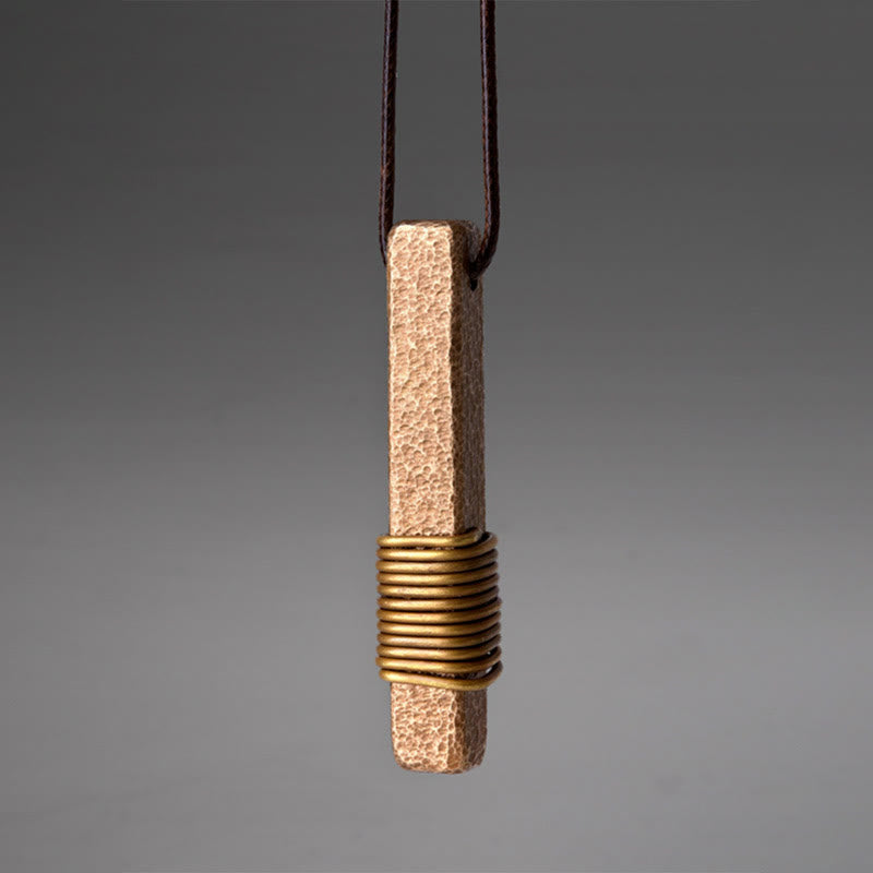 Collier pendentif en laiton et cuivre texturé style vintage avec Buddha Stones, symbole de richesse. - Cuivre (Richesse ♥ Chance) - image 0