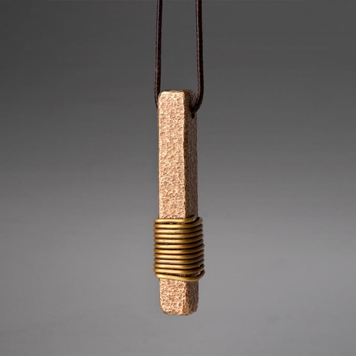 Collier pendentif en laiton et cuivre texturé style vintage avec Buddha Stones, symbole de richesse. - Cuivre (Richesse ♥ Chance) - image 0