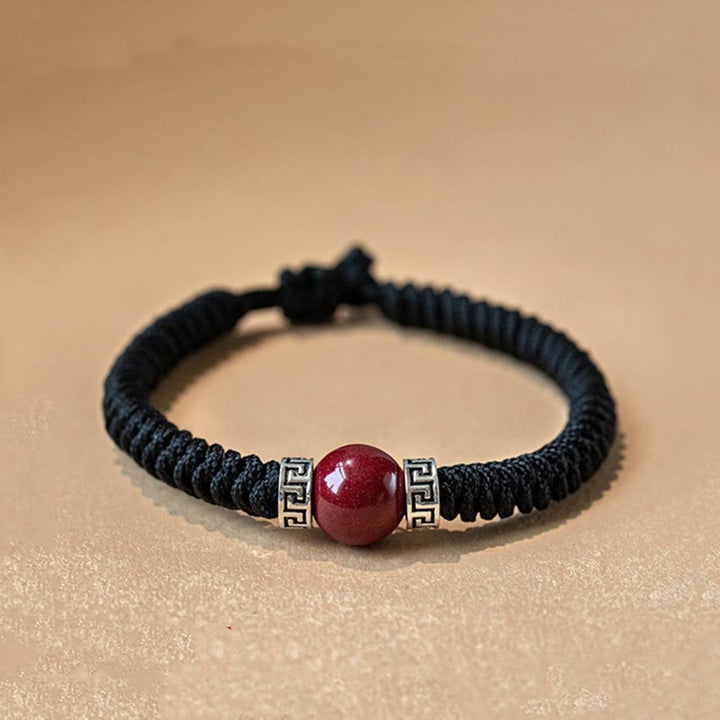 Bracelet en argent sterling 925 avec perles de cinabre naturelles et Buddha Stones, fait à la main, tressé et calme