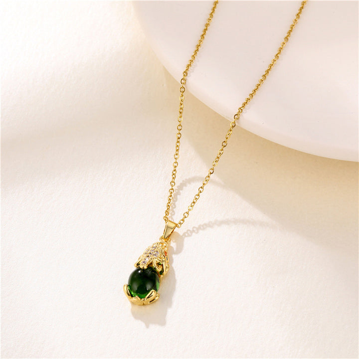 Collier de fortune Pixiu en Buddha Stones et grenat naturel - Agate verte - image 7