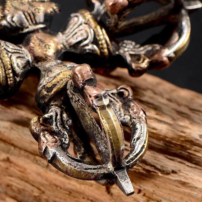 Vajra tibétain fait à la main à 5 griffes double Dorje en cuivre et fer