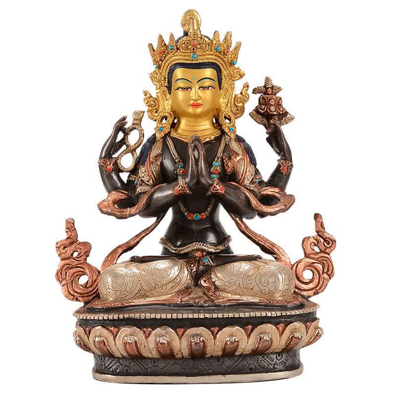 Statue décorative en cuivre de protection à quatre bras du Bodhisattva Chenrezig Avalokitesvara - image 15