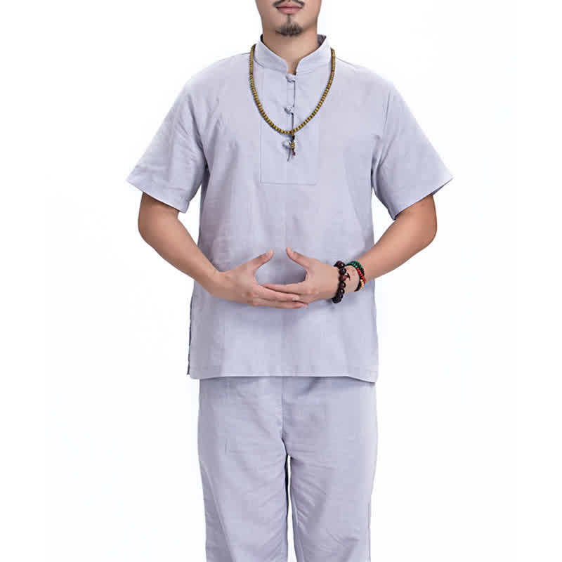 Ensemble de vêtements en coton et lin pour homme Buddha Stones, méditation spirituelle zen, prière - Gris - US/UK/AU44，EU54 (3XL) - image 18