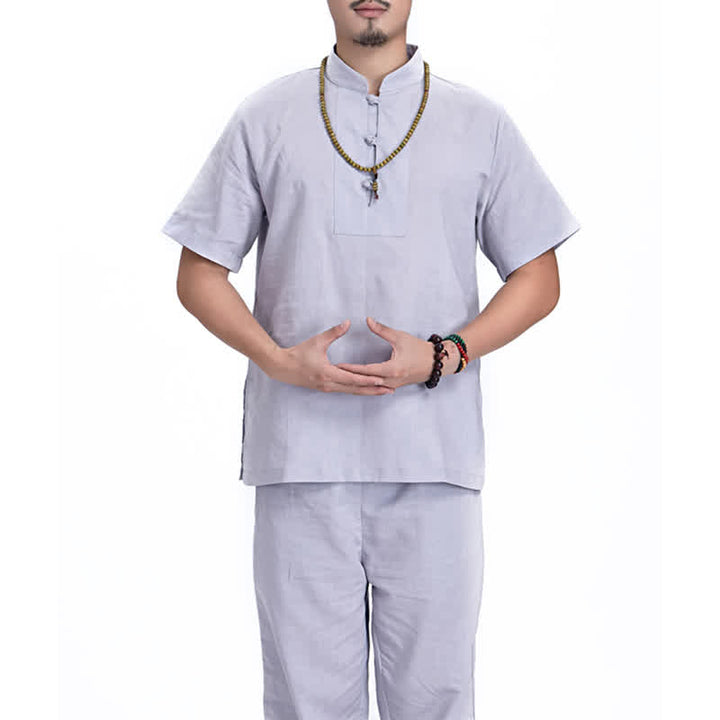 Ensemble de vêtements en coton et lin pour homme Buddha Stones, méditation spirituelle zen, prière - Gris - US/UK/AU44，EU54 (3XL) - image 18