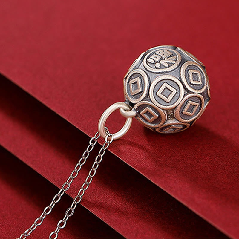 Buddha Stones en argent sterling 990 avec pendentif en forme de pièce de monnaie en cuivre et personnage Fu