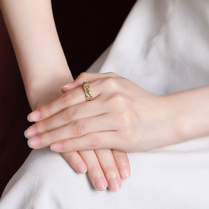 Bague ajustable en argent sterling 925 plaqué or et jade cyan avec Buddha Stones - image 4