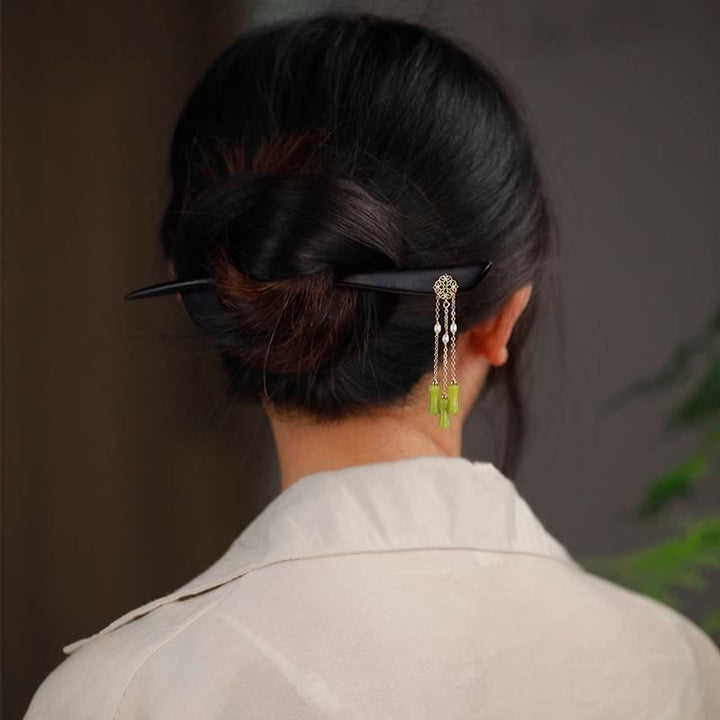 Épingle à cheveux en bois d'ébène et péridot naturel Buddha Stones