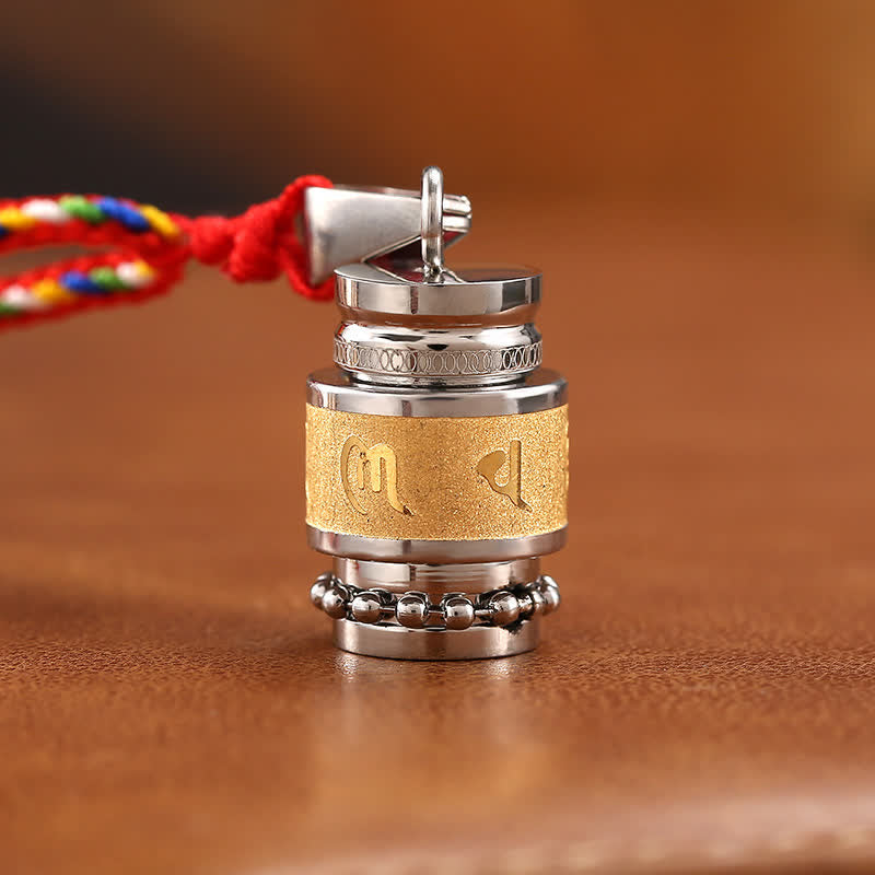 Collier pendentif amulette de sagesse en acier titane avec Buddha Stones tibétaines Om Mani Padme Hum Shurangama Mantra - 1,2 cm * 1,8 cm - Or - Corde colorée - image 3