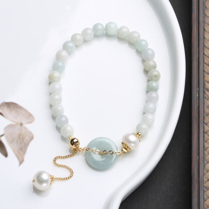 Bracelet de prospérité avec boucle de paix et perles de jade naturelles en Buddha Stones