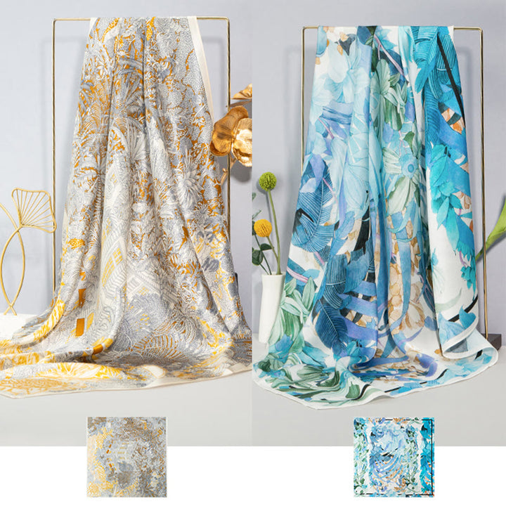 Écharpe en soie de mûrier 100 % peinture à l'huile de la jungle avec Buddha Stones et nuages ​​de bon augure, écharpe de cou en soie double face de qualité supérieure 6A - image 29