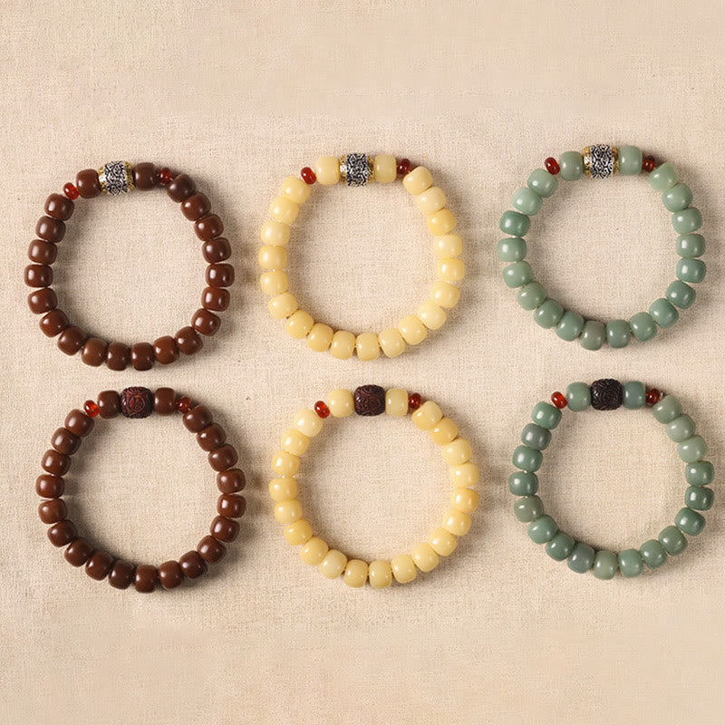 Bracelet de paix en perles de caractère Fu avec des Buddha Stones et des graines de Bodhi