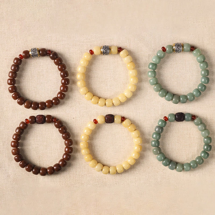 Bracelet de paix en perles de caractère Fu avec des Buddha Stones et des graines de Bodhi