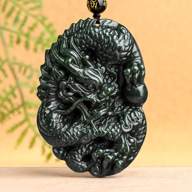 Collier avec pendentif en Buddha Stones Hetian Cyan Jade Dragon Success Harmony - Jade cyan Hetian (Succès ♥ Guérison) - image 1