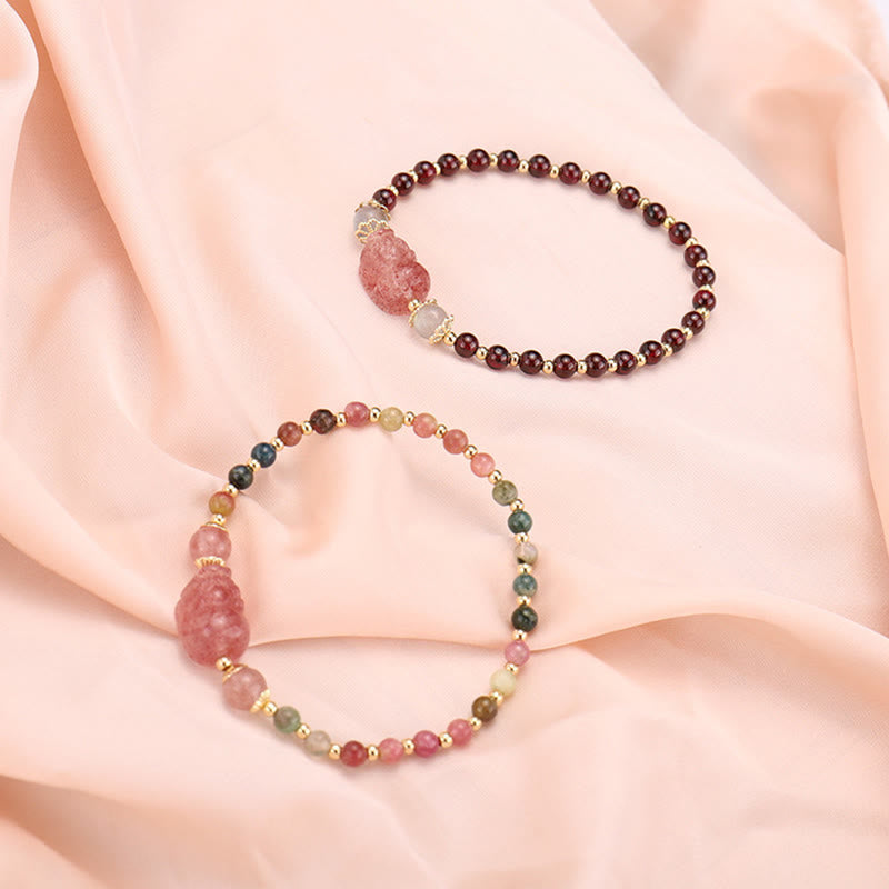 Bracelet de protection en pierre de lune PiXiu en tourmaline naturelle et grenat à fraise