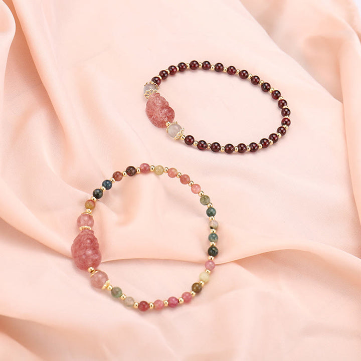 Bracelet de protection en pierre de lune PiXiu en tourmaline naturelle et grenat à fraise