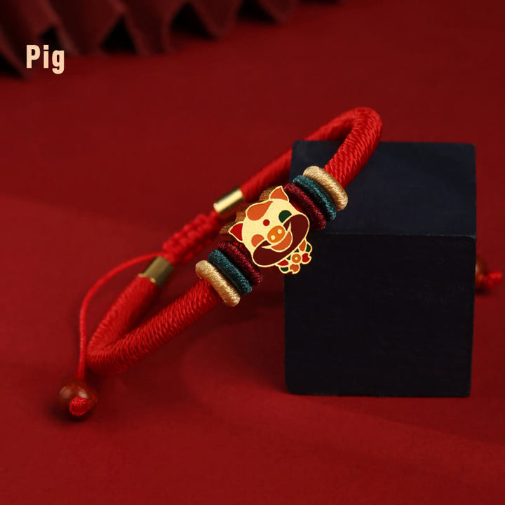 Bracelet tressé rouge en argent sterling 925 fait main avec Buddha Stones Année du Dragon, joli signe du zodiaque chinois