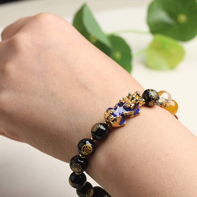 Bracelet porte-bonheur en obsidienne Pixiu à changement de couleur Buddha Stones