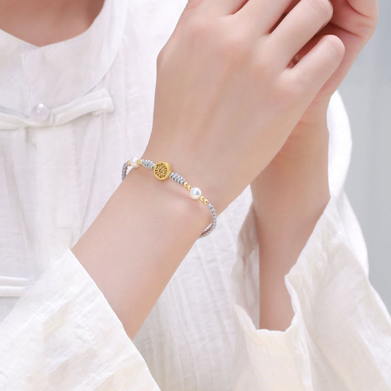 Bracelet tressé en corde bleue avec perles et arbre de fortune en cuivre et Buddha Stones