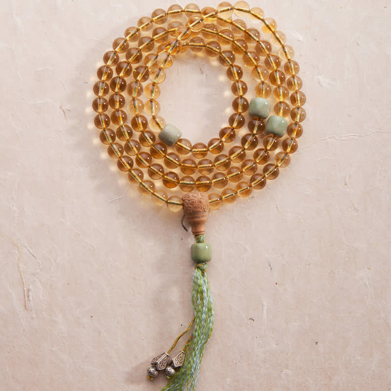 Bracelet Mala 108 Buddha Stones, citrine, bois de santal, turquoise, protection et prospérité - Citrine (Bonheur ♥ Prospérité) - image 0