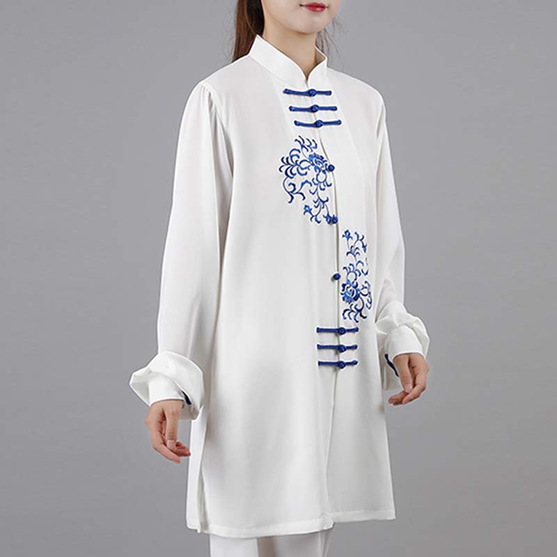 Ensemble de vêtements unisexe avec broderie de fleurs et Buddha Stones pour méditation, prière spirituelle, zen, tai-chi, qigong