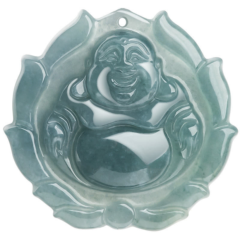 Buddha Stones pendentif porte-bonheur en jade naturel avec motif de lotus et de Bouddha rieur - image 9
