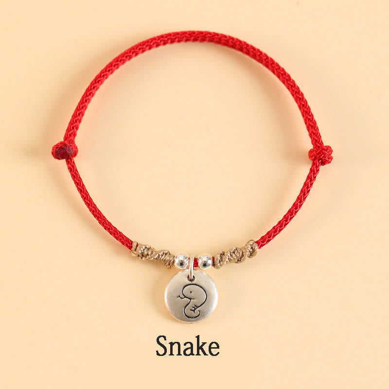 Bracelet tressé en argent sterling 999 fait main avec Buddha Stones Année du Dragon, joli signe du zodiaque chinois - Corde rouge - Serpent (circonférence du poignet 14-17 cm) - image 17