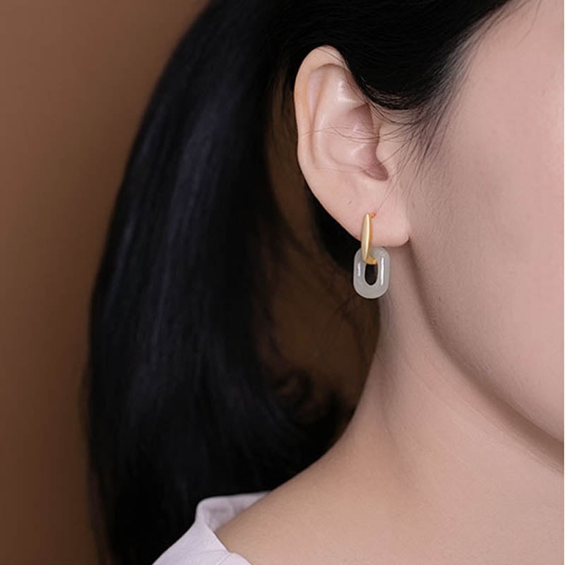 Boucles d'oreilles Buddha Stones Argent Sterling 925 Jade blanc rond Bonheur Bénédiction - image 4