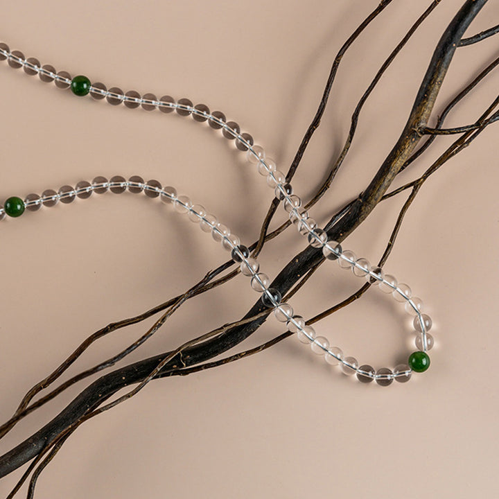 Bracelet de méditation Mala en jade blanc et cristal de 108 perles Buddha Stones