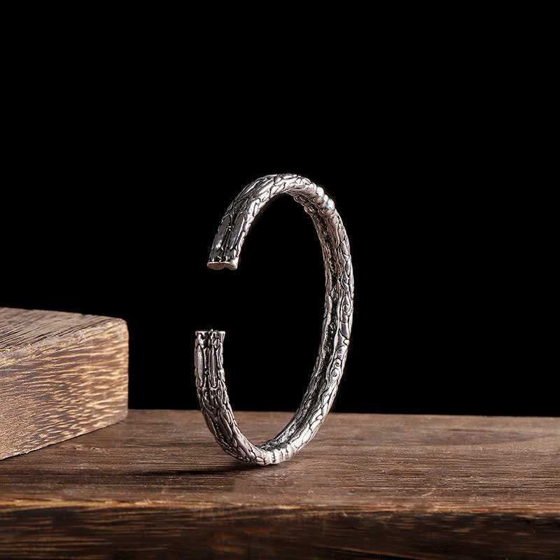 Bracelet manchette d'équilibre gravé à motif de dragon fleuri