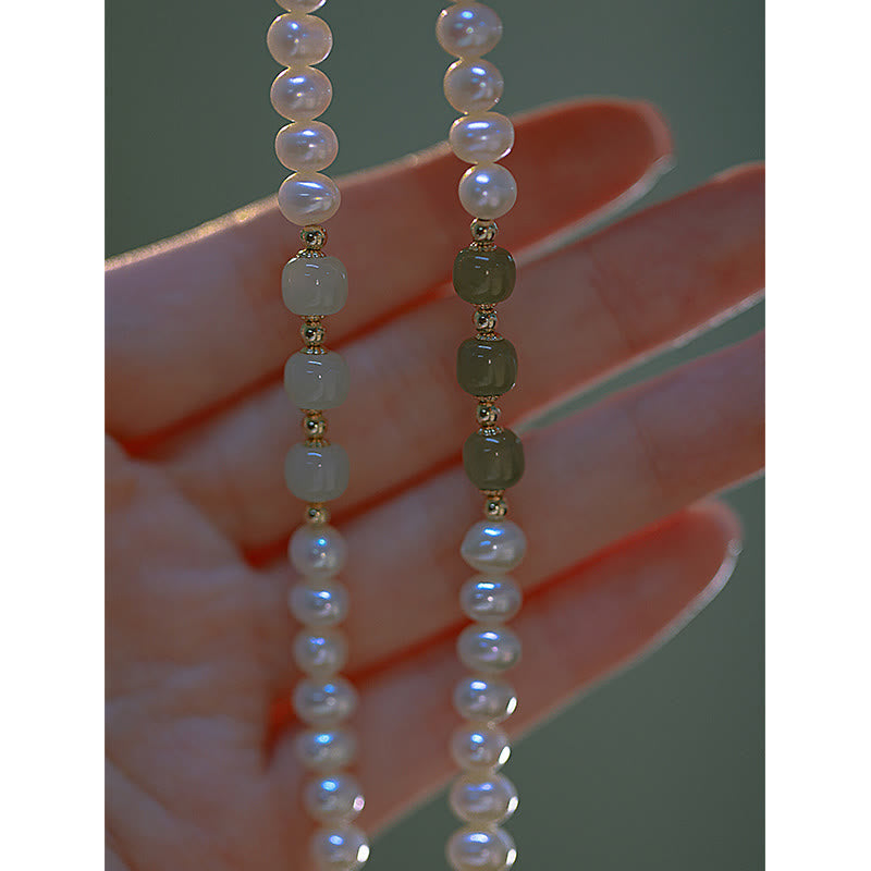 Bracelet chaîne en perles de sincérité en jade blanc cyan Hetian plaqué or 14 carats